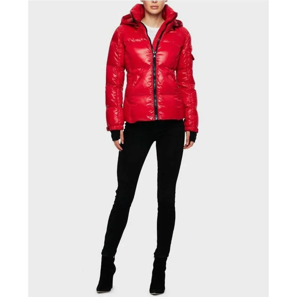 S13 NYC Quilted Down Puffer Coat Removable Hood Red Winter Ski Jacket Medium